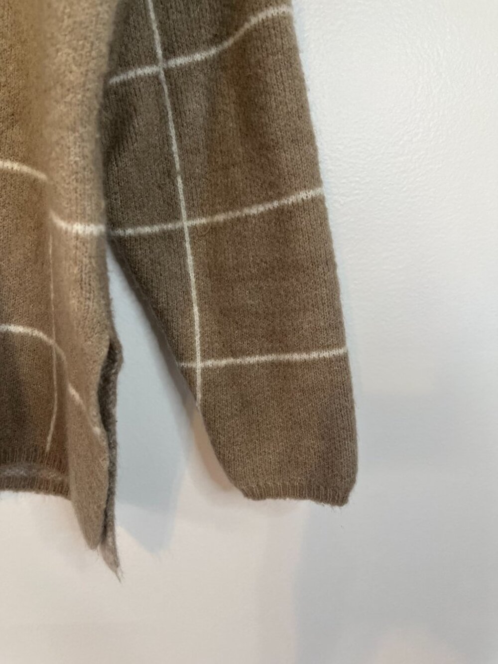 Clarisbelle Tan White Plaid Cowlneck Sweater - Picture 2 of 5